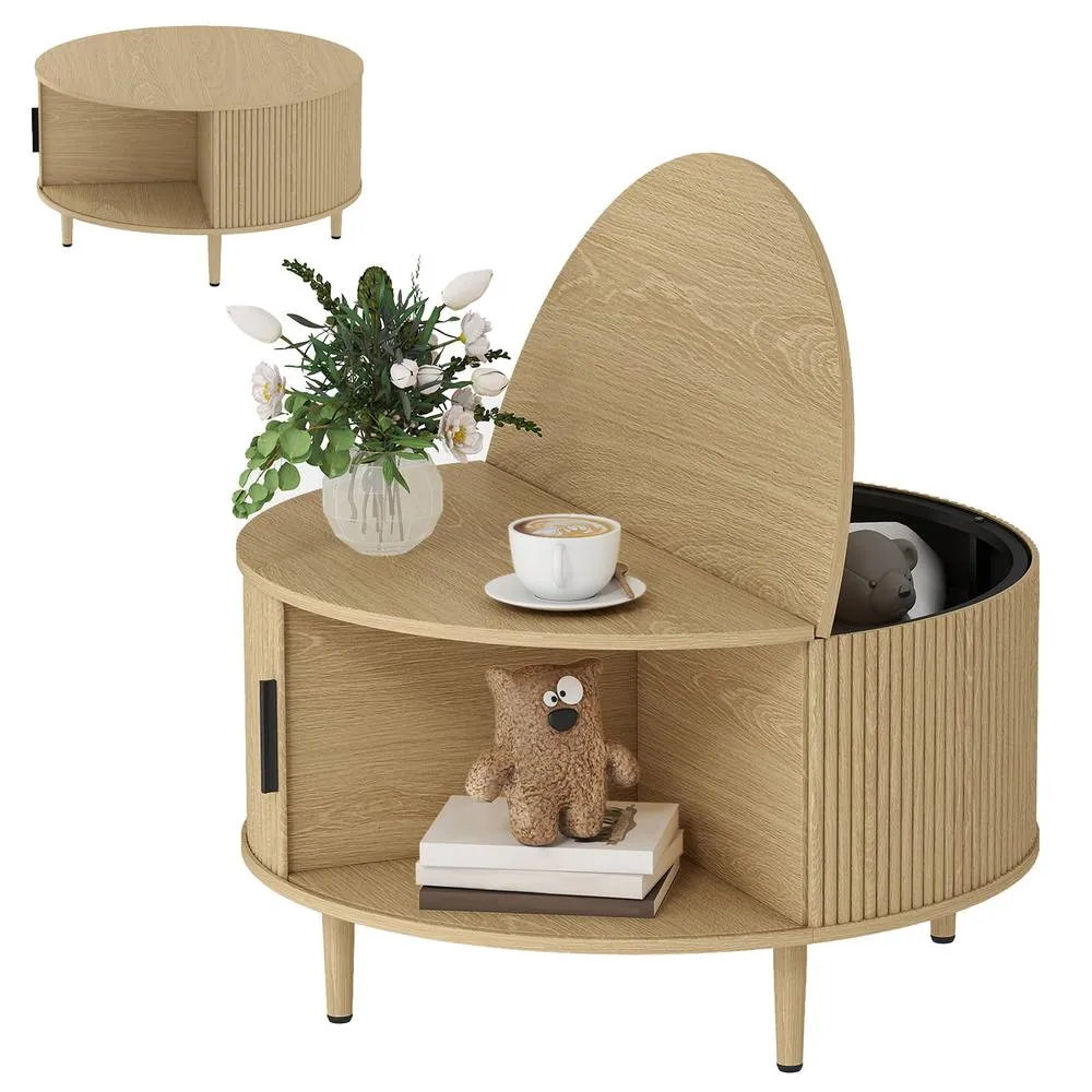 HOMCOM Coffee Table with Lift Top Sliding Door 80 cm Natural 2