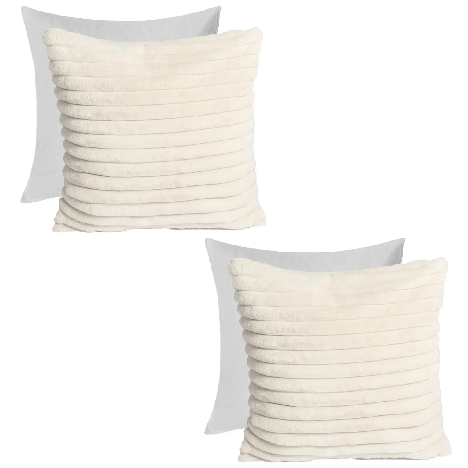 OHS 2 x Faux Fur Thick Rib Filled Cushion Covers in Natural