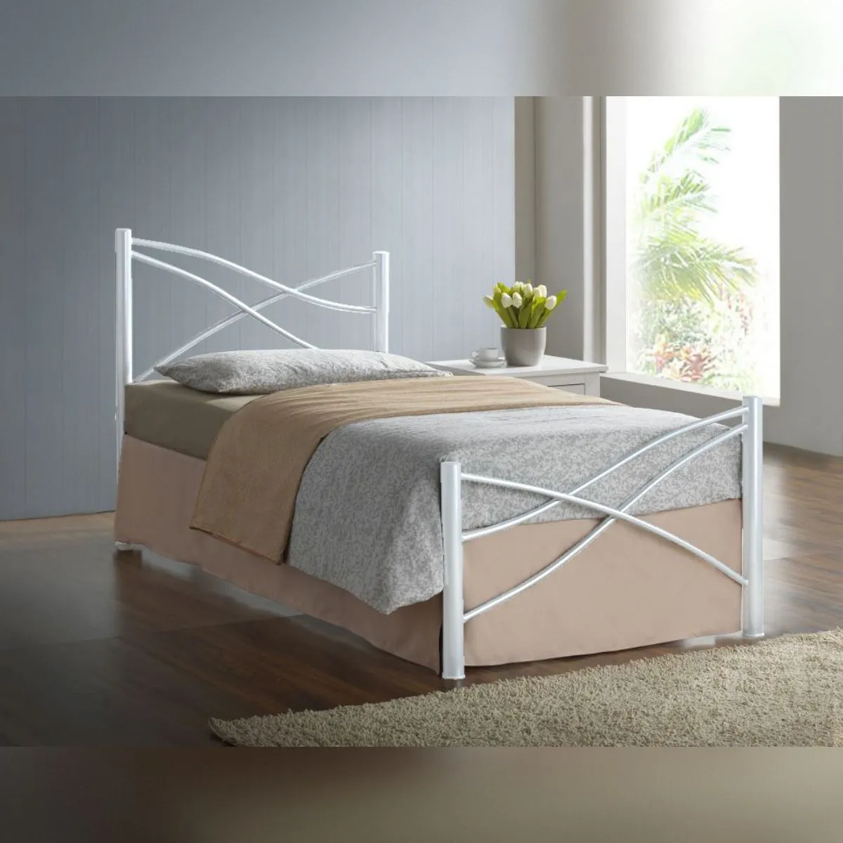 Comfy Living Ltd Contemporary Metal Bed Frame in White