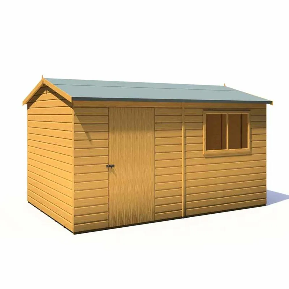 Shires Lewis 12 x 8 Feet Single Door Reverse Apex Style D Shed in Brown 2