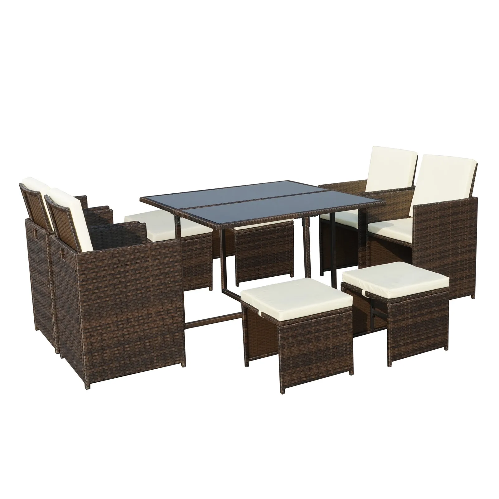 Cannes 8 Seater Brown Cube Set Natural (Cream)