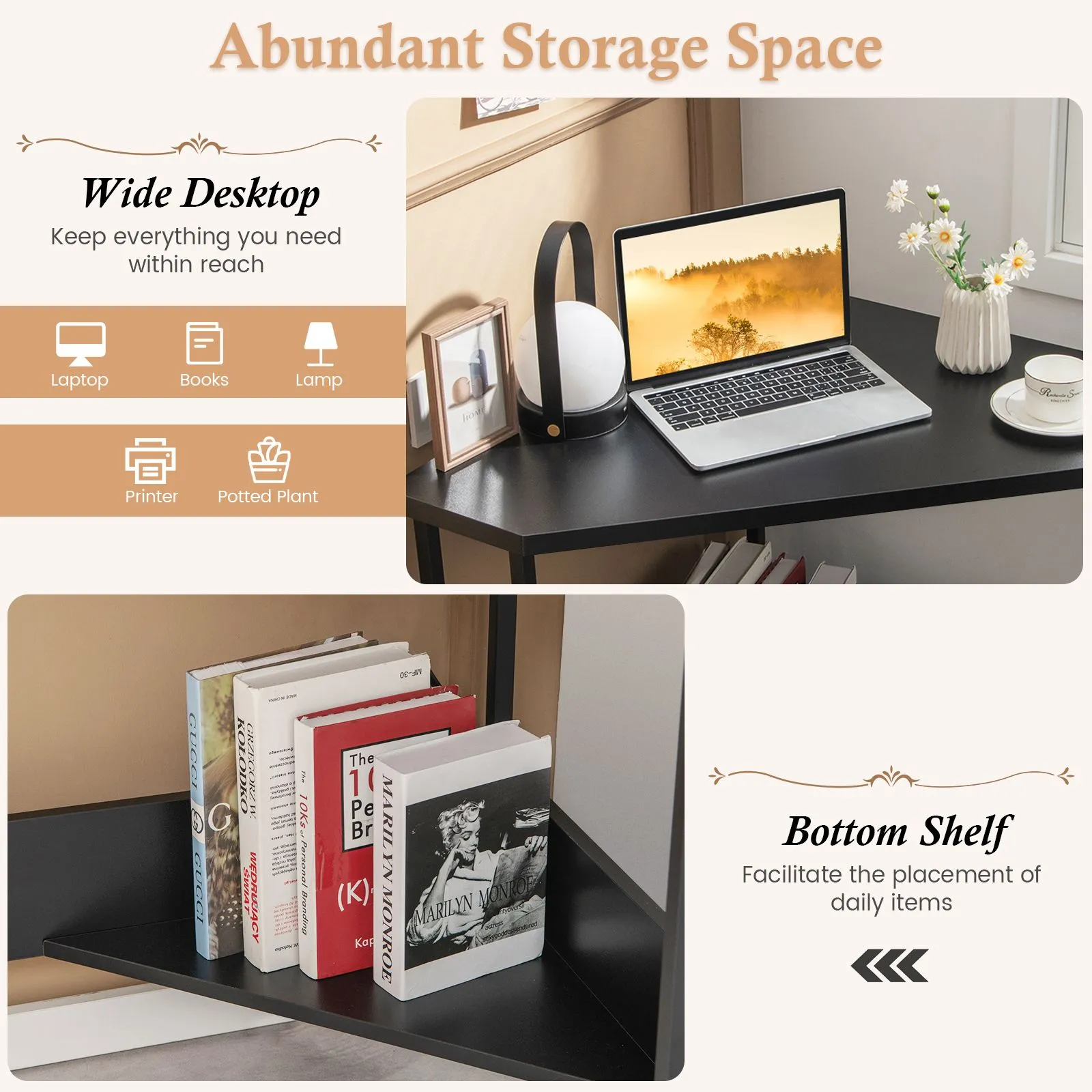 Costway Corner Desk Triangle Computer Desk Laptop Desk w/ Power Outlet in Black 5