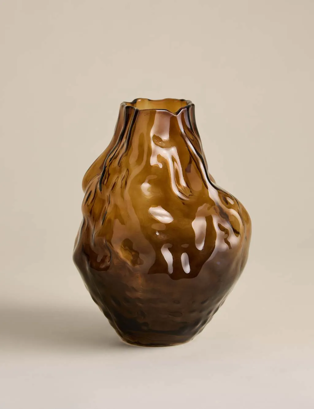 M&S Medium Irregular Smoked Glass Vase Brown