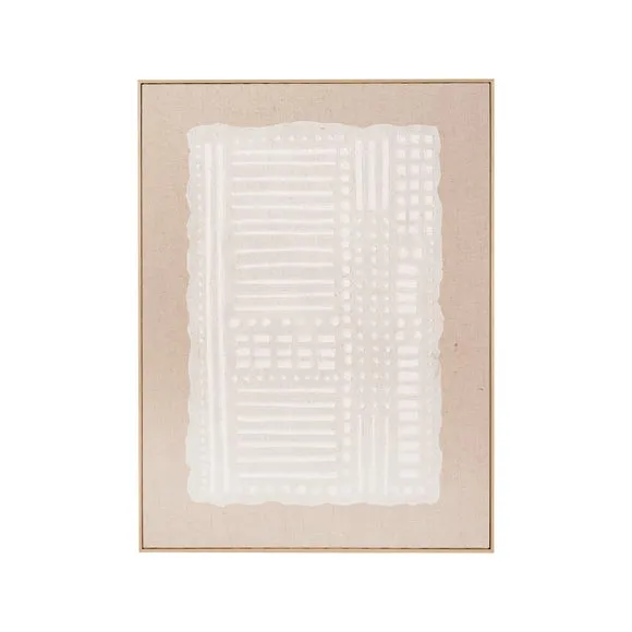 White & Natural Abstract Design Linen Framed Canvas 5