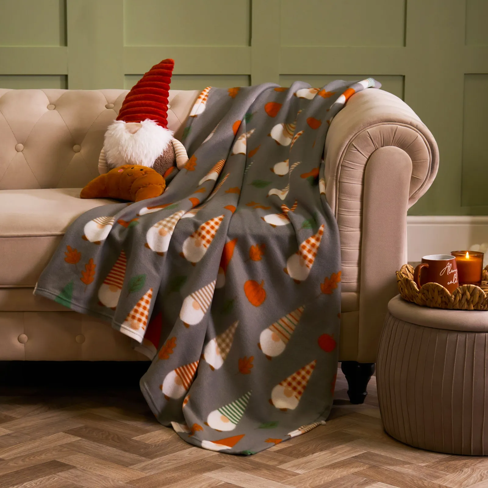 OHS Autumnal Gonk Print Polar Fleece Throw Soft Lightweight Blanket - Charcoal Grey