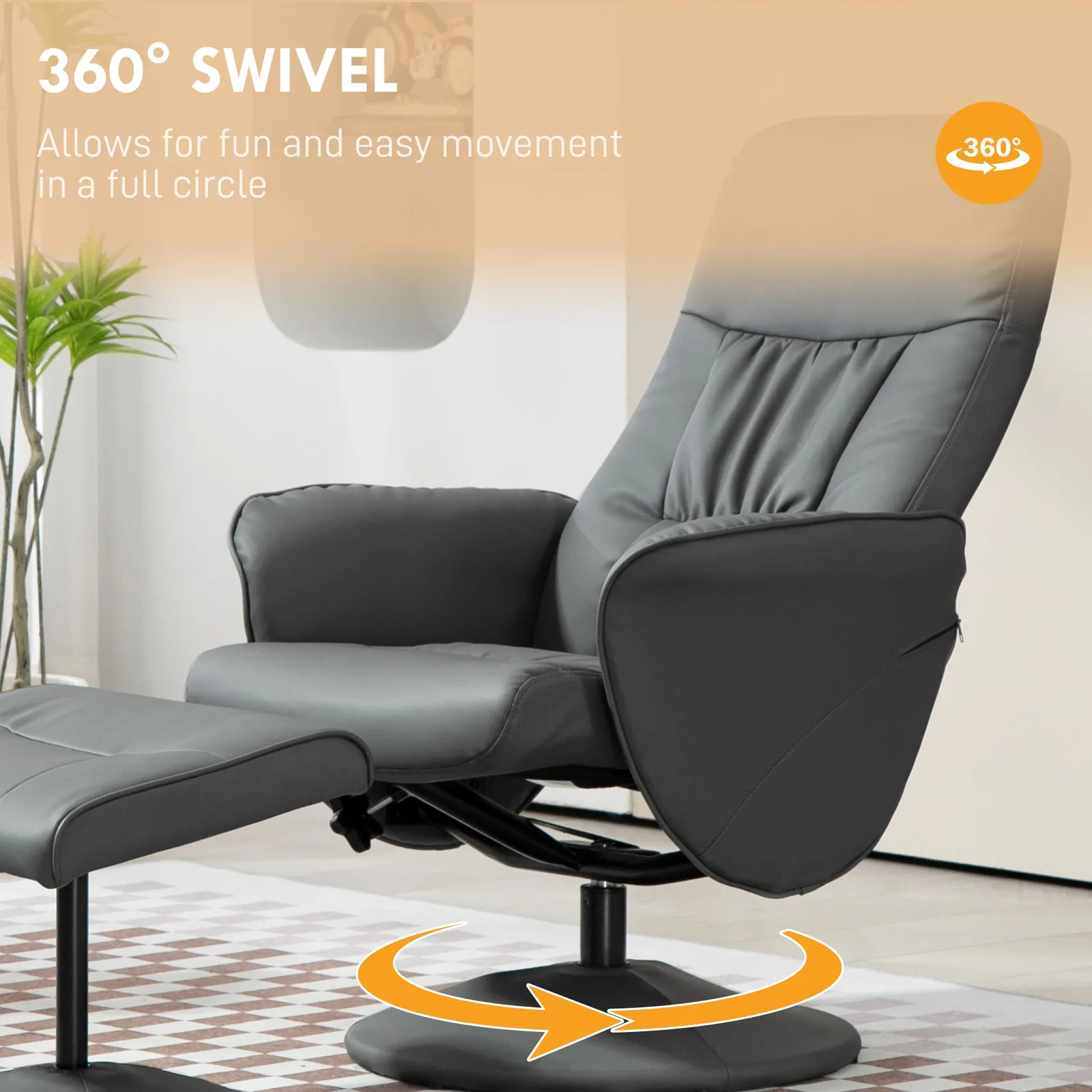 HOMCOM PU Leather Armchair & Footrest Swivel Recliner w/ Ottoman Grey 5
