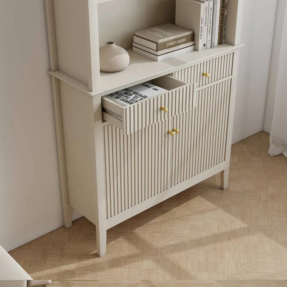 Melody Maison Large 2 Drawer & 2 Doors Freestanding Storage Display Cabinet - Hales Taupe Range in Beige 6