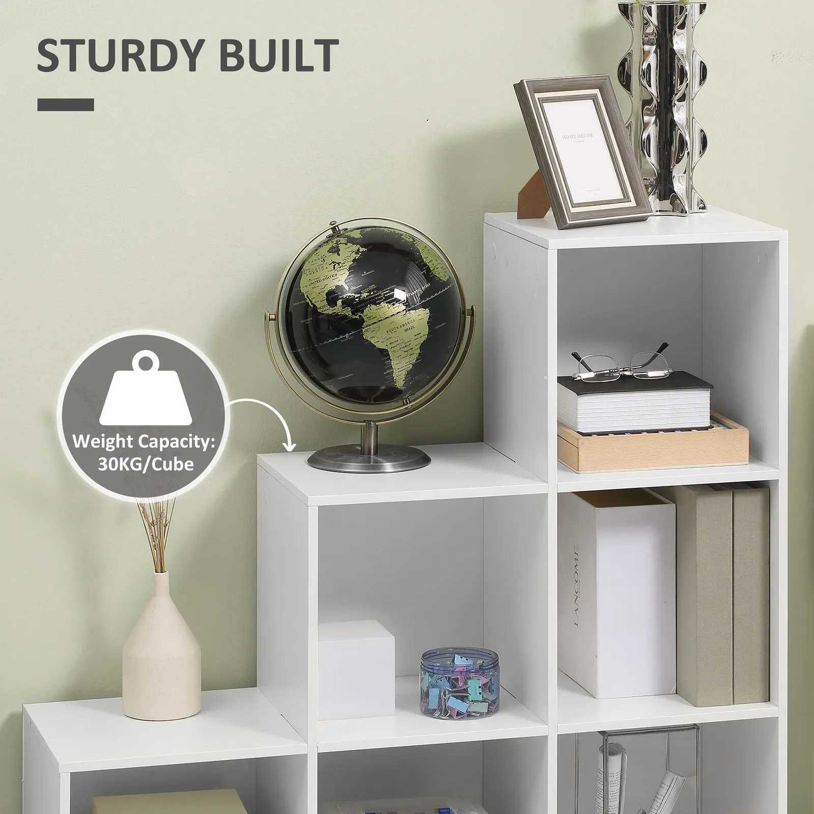 HOMCOM L Shaped Storage Cabinet Closet Organiser Bookcase with 6 Cube in White 5