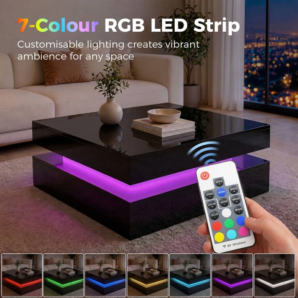 HOMCOM LED Coffee Table with Storage, Modern Centre Table, High Gloss Black 4