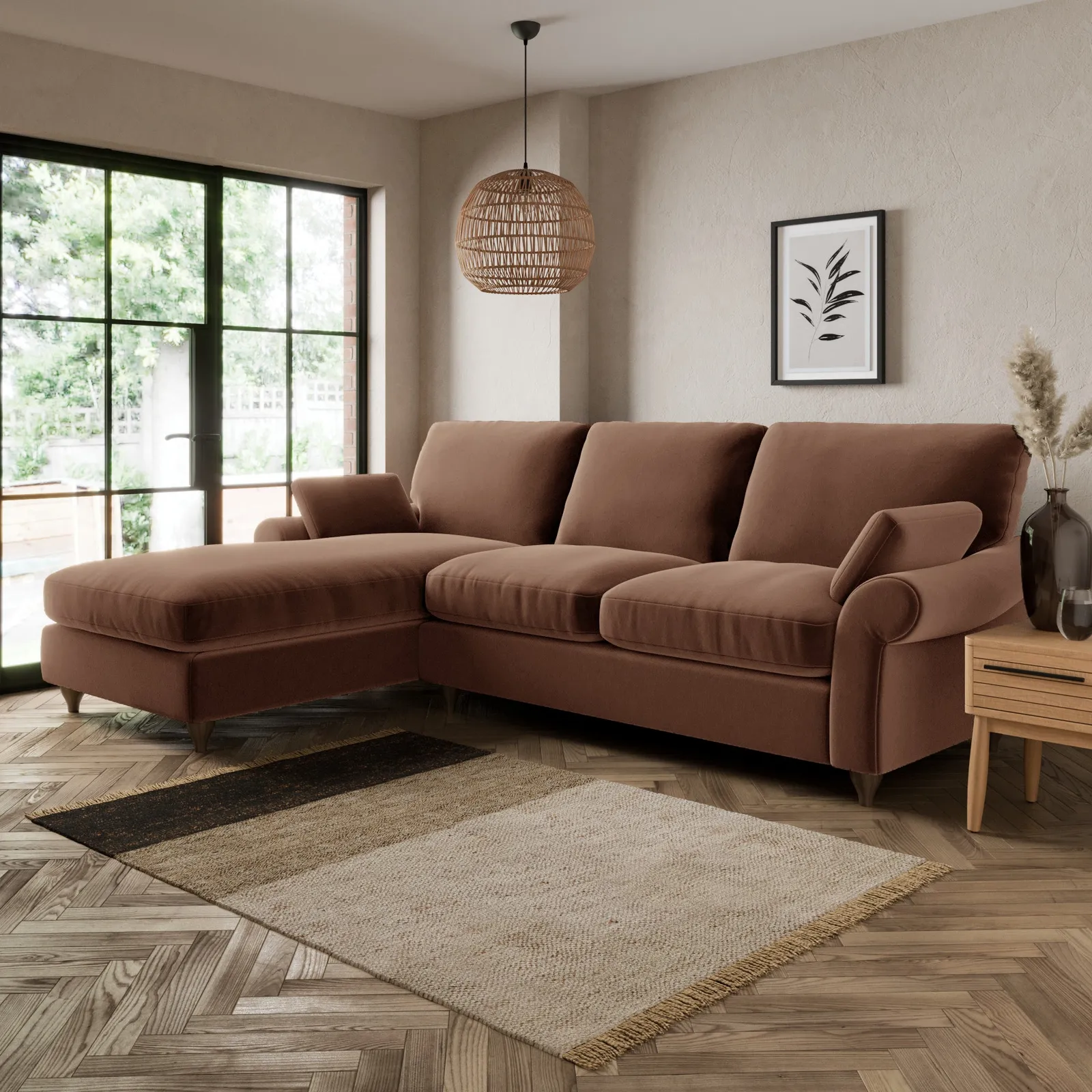 Salisbury Luxury Velvet Left Hand Corner Sofa Brown