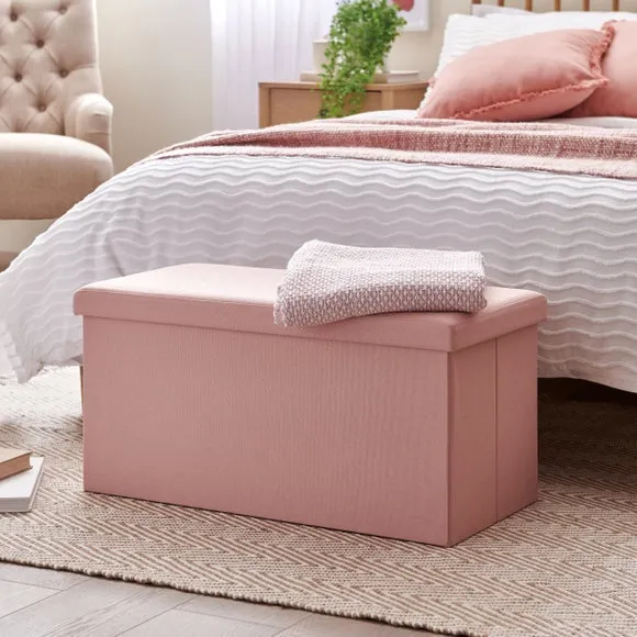 Faux Linen Rectangular Ottoman 1