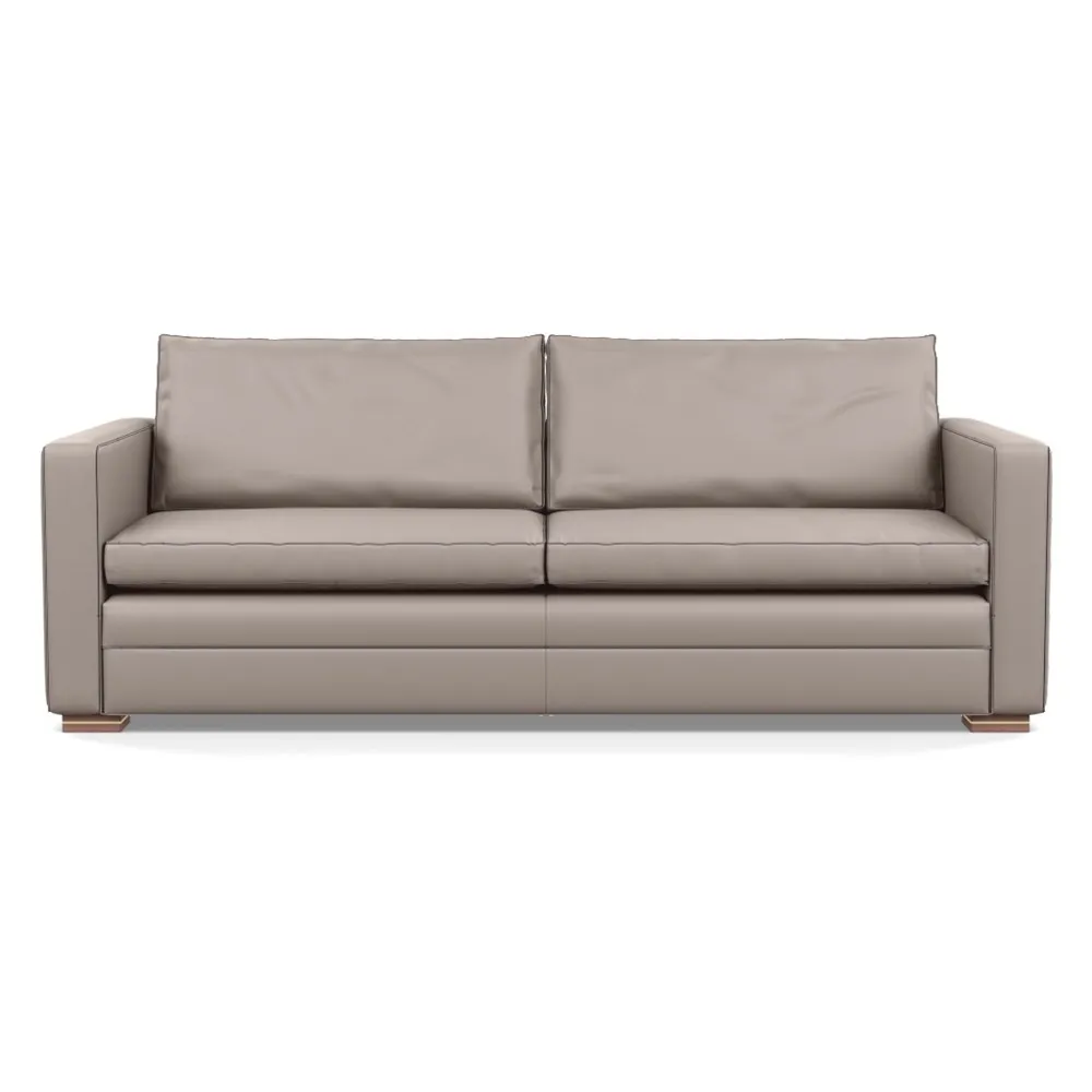 Heal's Palermo 4 Seater Sofa Leather Grain Light Grey 060 Brass and Walnut Feet 1