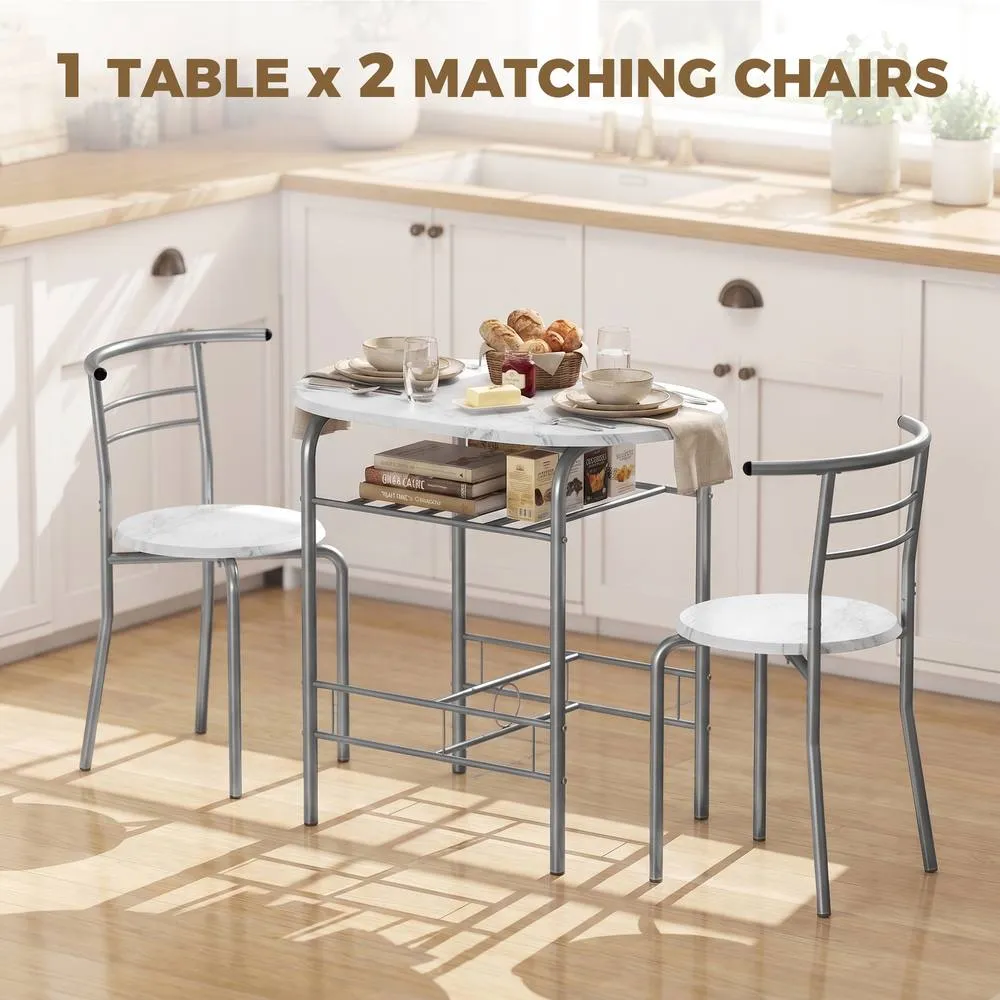 HOMCOM Breakfast Bar Table & Stools Set, Dining Room Set with Shelf in White 4