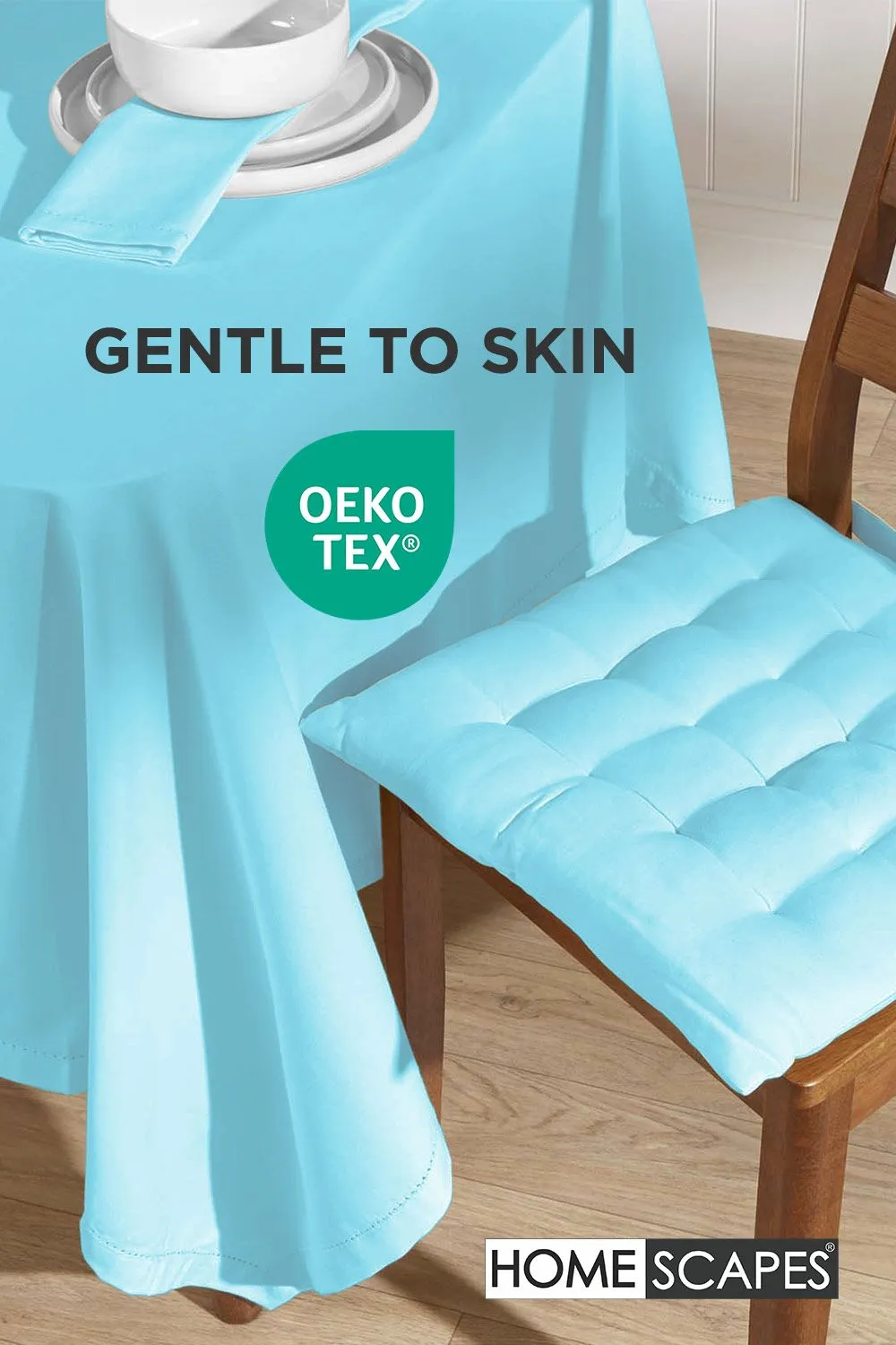 Homescapes 4 Pack Seat Pads Luxury 100% Cotton Indoor Outdoor Garden Cushion, 40cm in Light Blue 3
