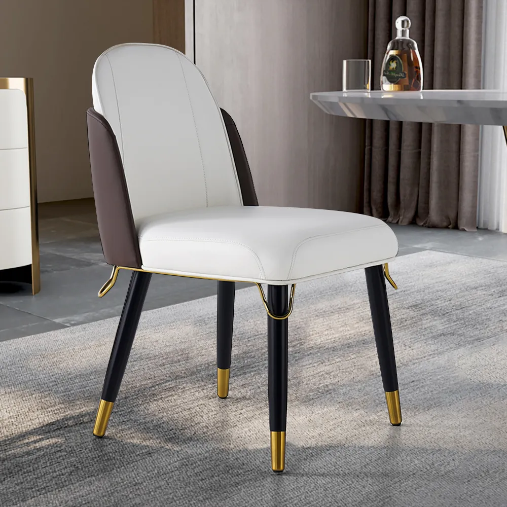 Modern Dining Chairs PU Leather Upholstered Warm White Upholstered Side Chair Dining Room Chairs 4-Pieces