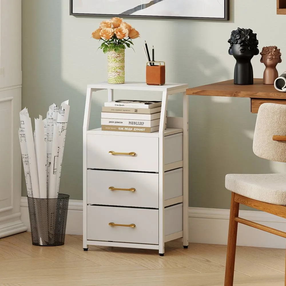 Costway 3-Drawer Storage Cabinet Vertical Storage Dresser w/Detachable Drawers in White 4