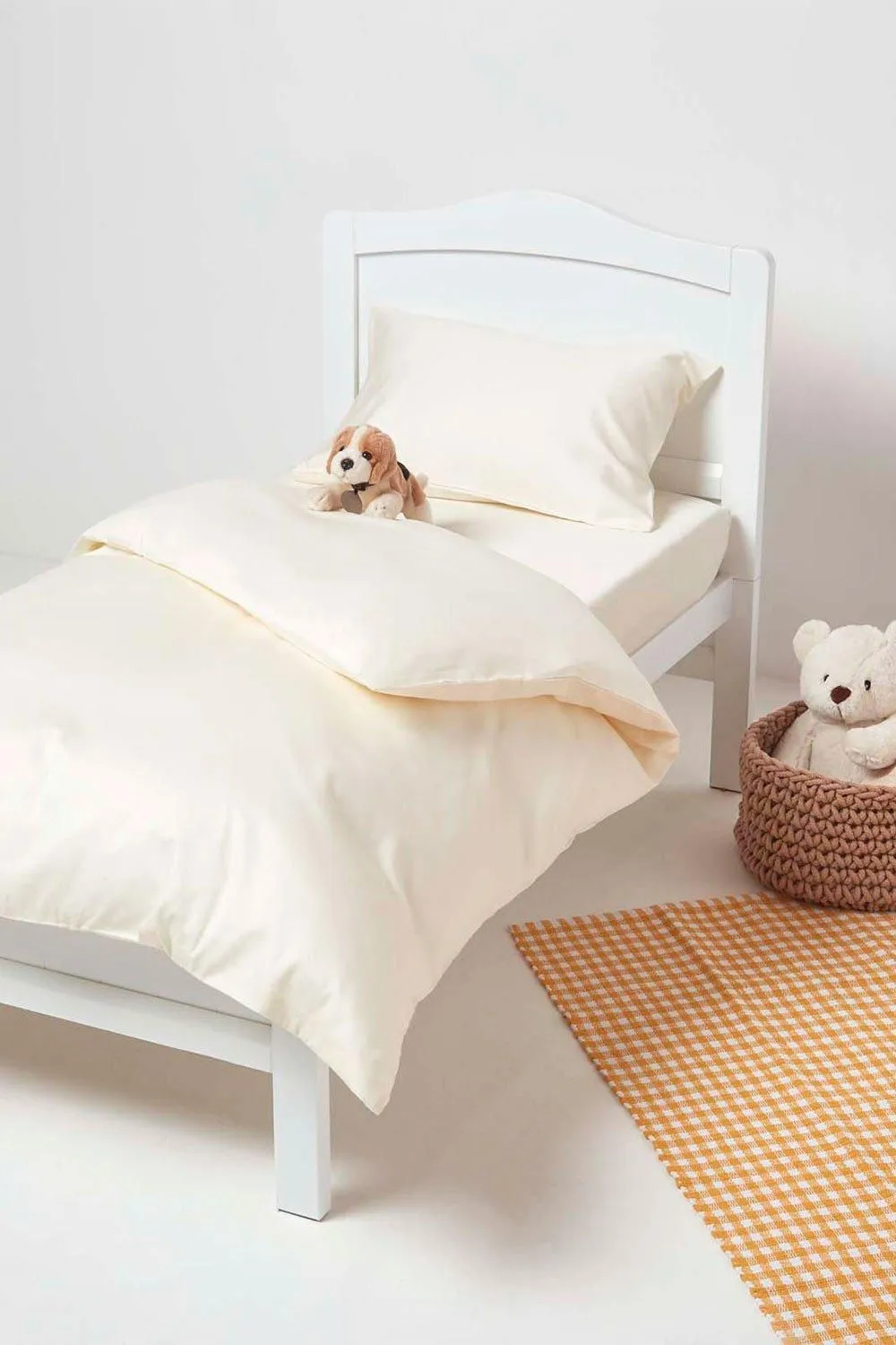 Homescapes Sateen Cotton Cot Bed Duvet Cover Set 400 Thread Count in Cream 2