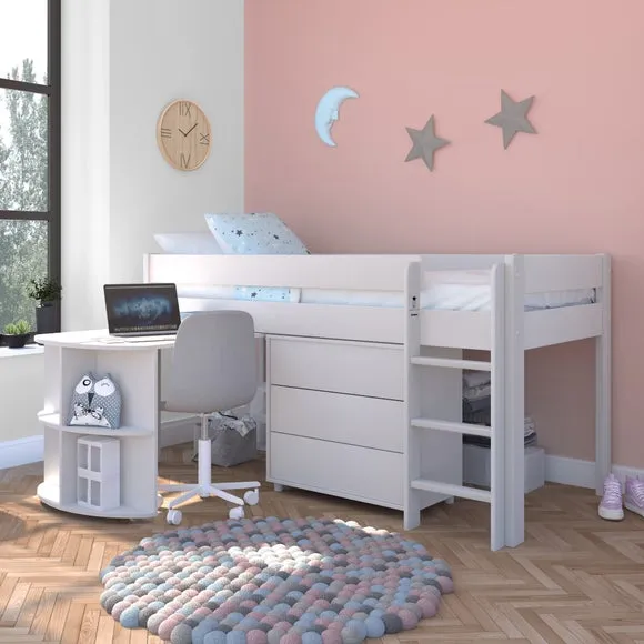 Uno Midsleeper With Pull Out Desk and Chest of Drawers Pine 1
