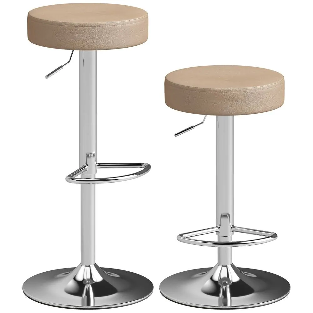 HOMCOM Bar Stools Set of 2, Height Adjustable Breakfast Bar Chairs in Beige 2