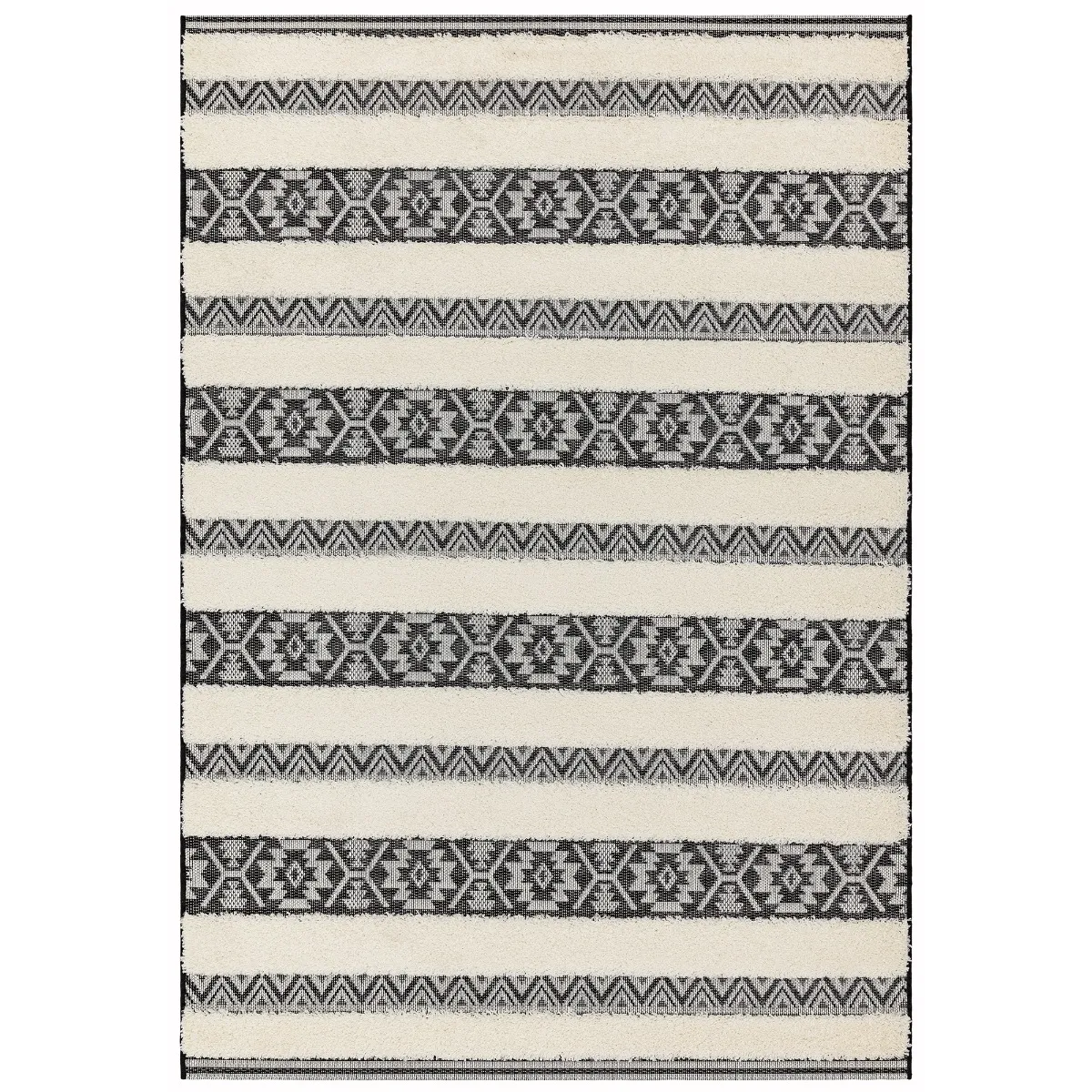 Tate Stripe Rug, Black and Cream
