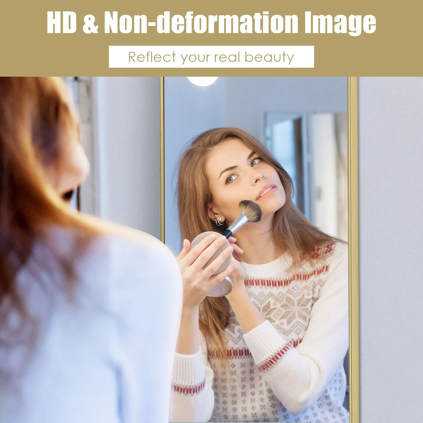 Costway 2 IN1 Full Length Mirror Over the Door Dressing Mirror Hanging Wall Mounted Mirror in Gold 4