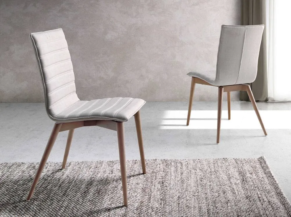 Angel Cerda Grey Fabric Dining Chair with Walnut Legs in Light Grey 3