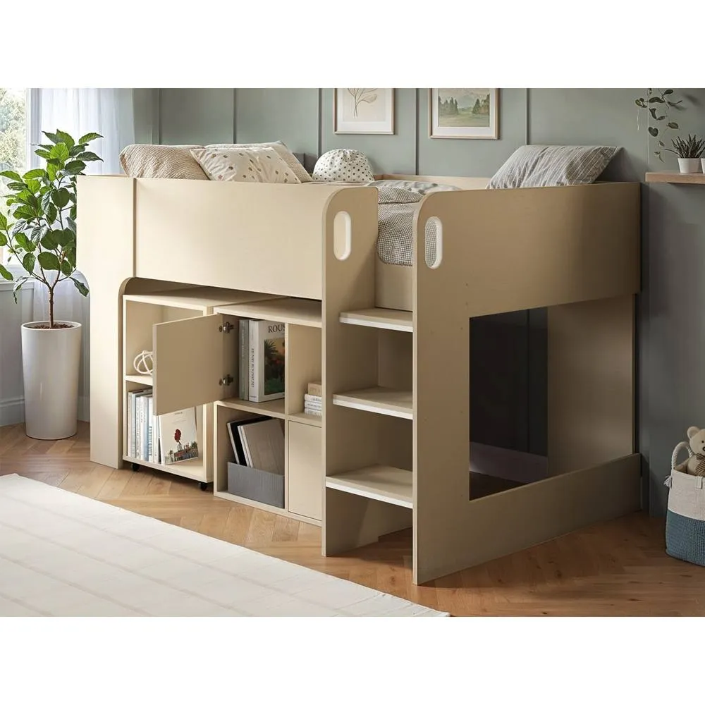 Flair Leo Mid Sleeper with Desk & Storage Scandi Light Oak