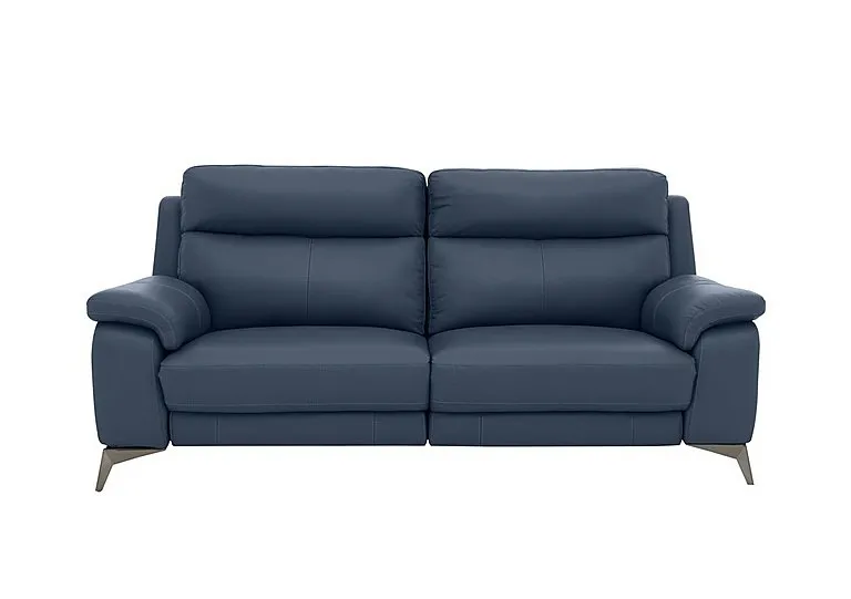 Missouri 3 Seater Leather Recliner Sofa with Power Headrest - BV Ocean Blue