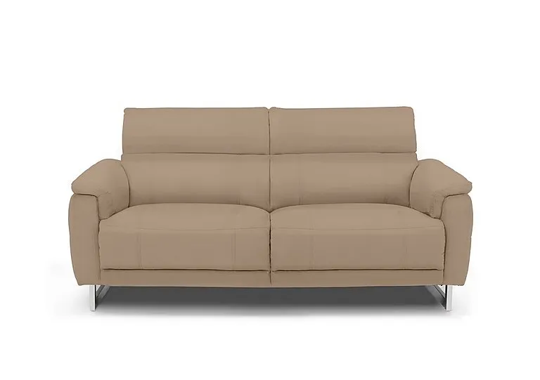Moet 3 Seater Leather Power Recliner Sofa with Telescopic Headrests - Barley