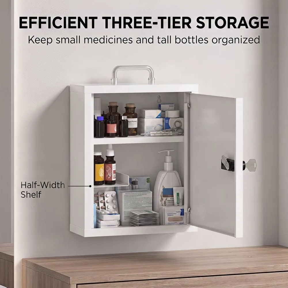 HOMCOM Medicine Cabinet, Medical Cabinet w/ Combination & Key Lock, White 6