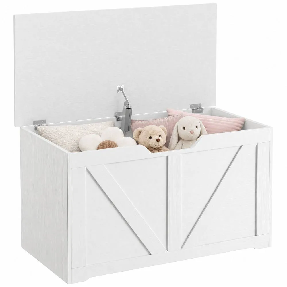 HOMCOM Storage Trunk for Living Room, with Safety Hinge, 80cm, White 2