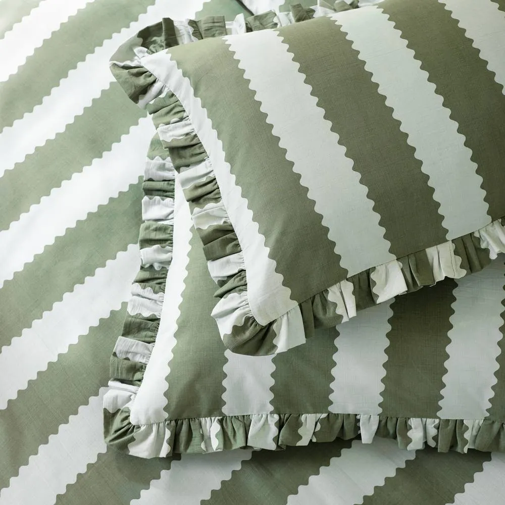 Wylder Birdie Stripe Ruffle Duvet Cover Set in Jade 4