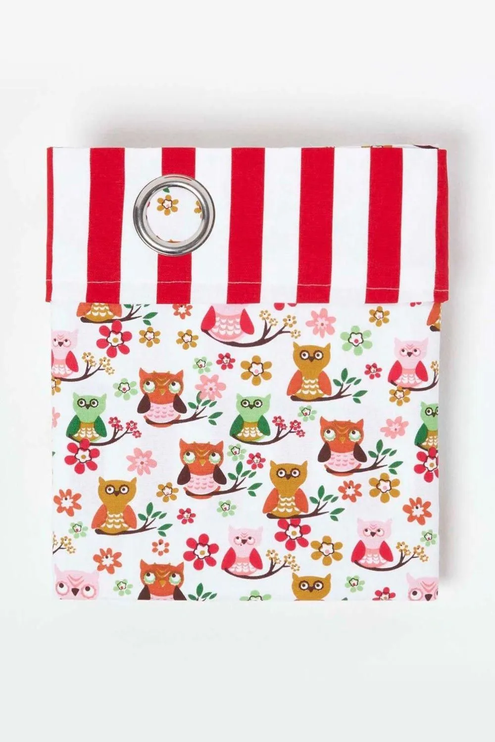 Homescapes Owls Printed Ready Made Eyelet Curtain Pair in Red 2
