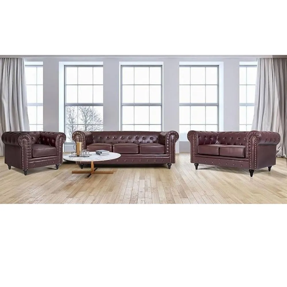Bliss Furniture Chesterfield Sofa Suite Armchair 2 & 3 in Brown