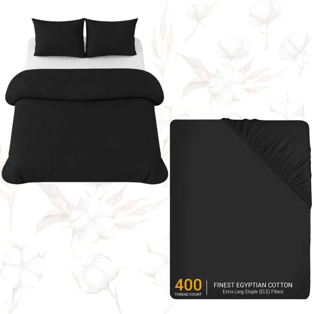 Grace Luxury Cotton Duvet Cover Set with Matching Fitted Sheet in Black