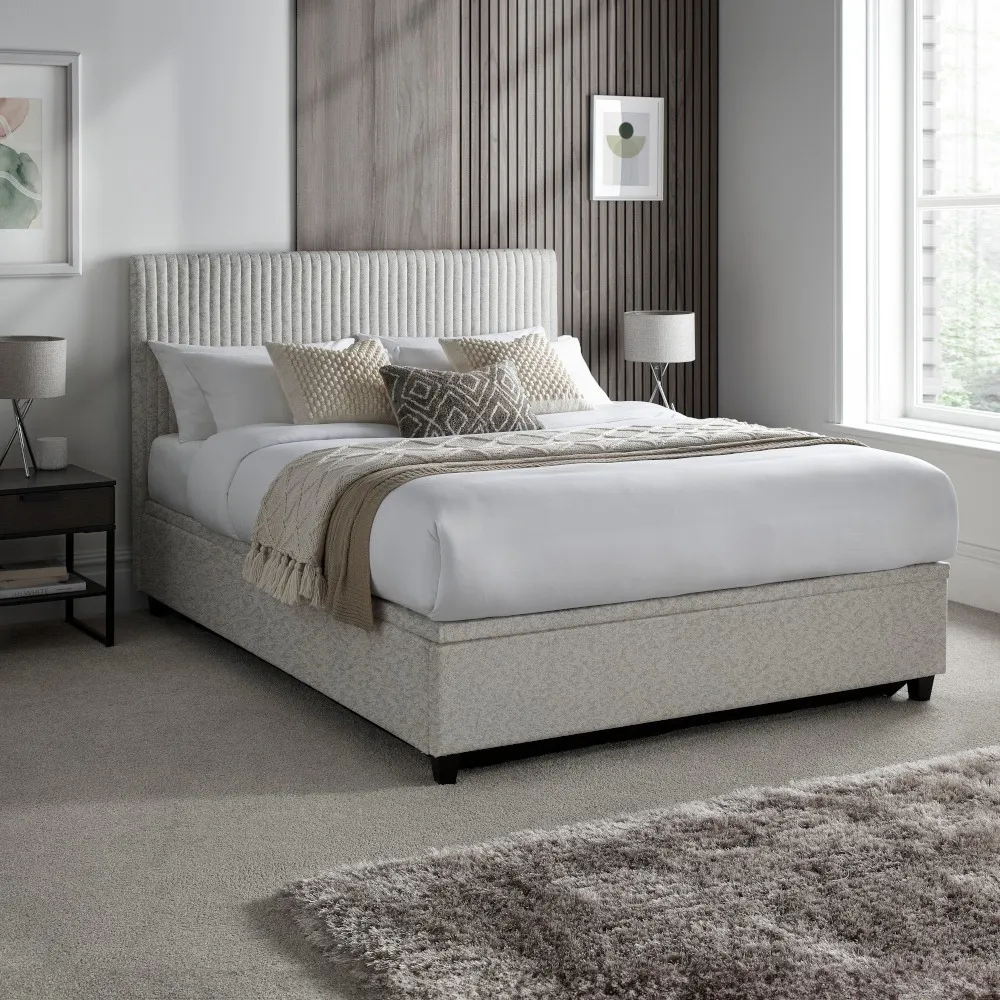 Avery - Double - Ottoman Storage Bed - Stone Grey - Fabric - 4ft6 - Happy Beds 1