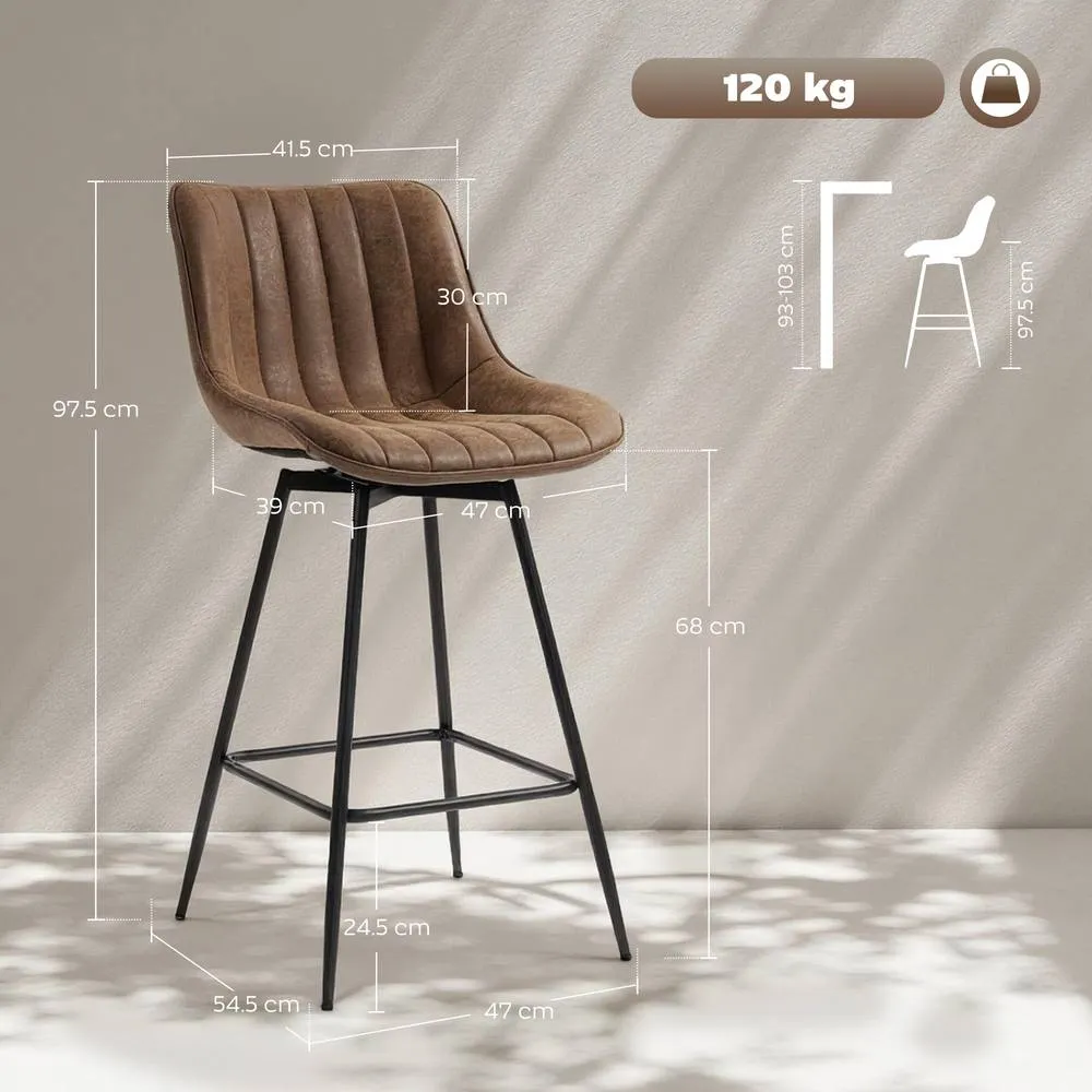 HOMCOM Swivel Bar Stools Set of 2, PU Leather Upholstery, Brown 3