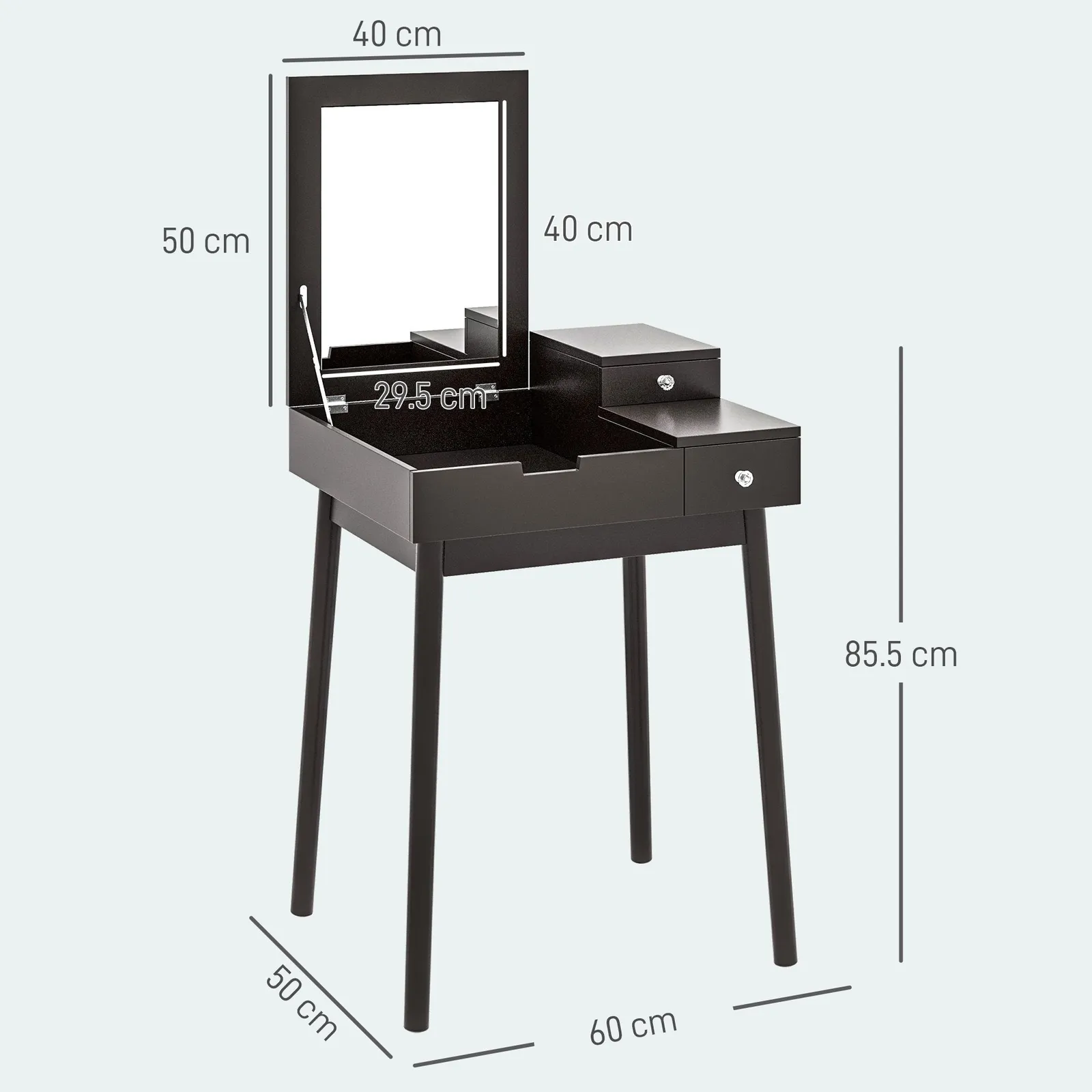HOMCOM Dressing Table Vanity Desk Flip-up Mirror 2 Drawers in Black 3