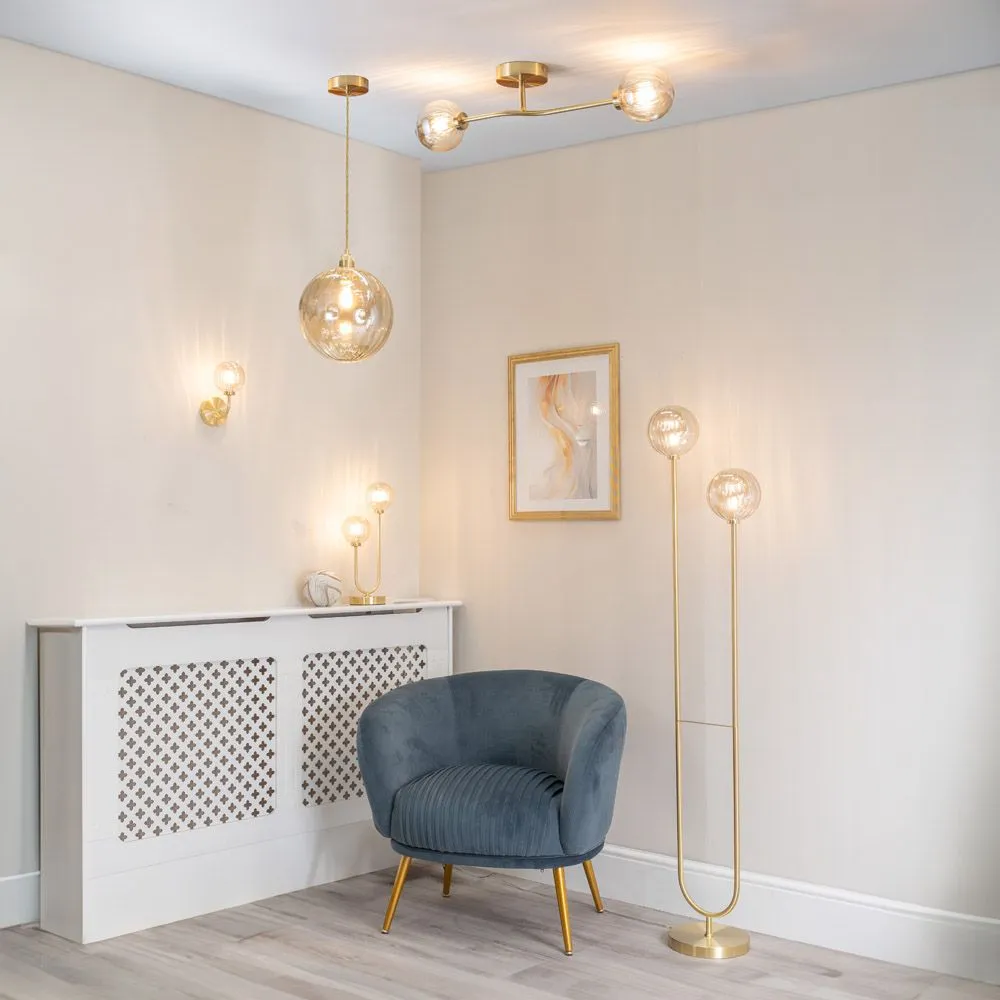 ValueLights Chessy Pair of Ribbed Glass Globe Shade Gold Stem Wall Lights & LED Bulbs 4