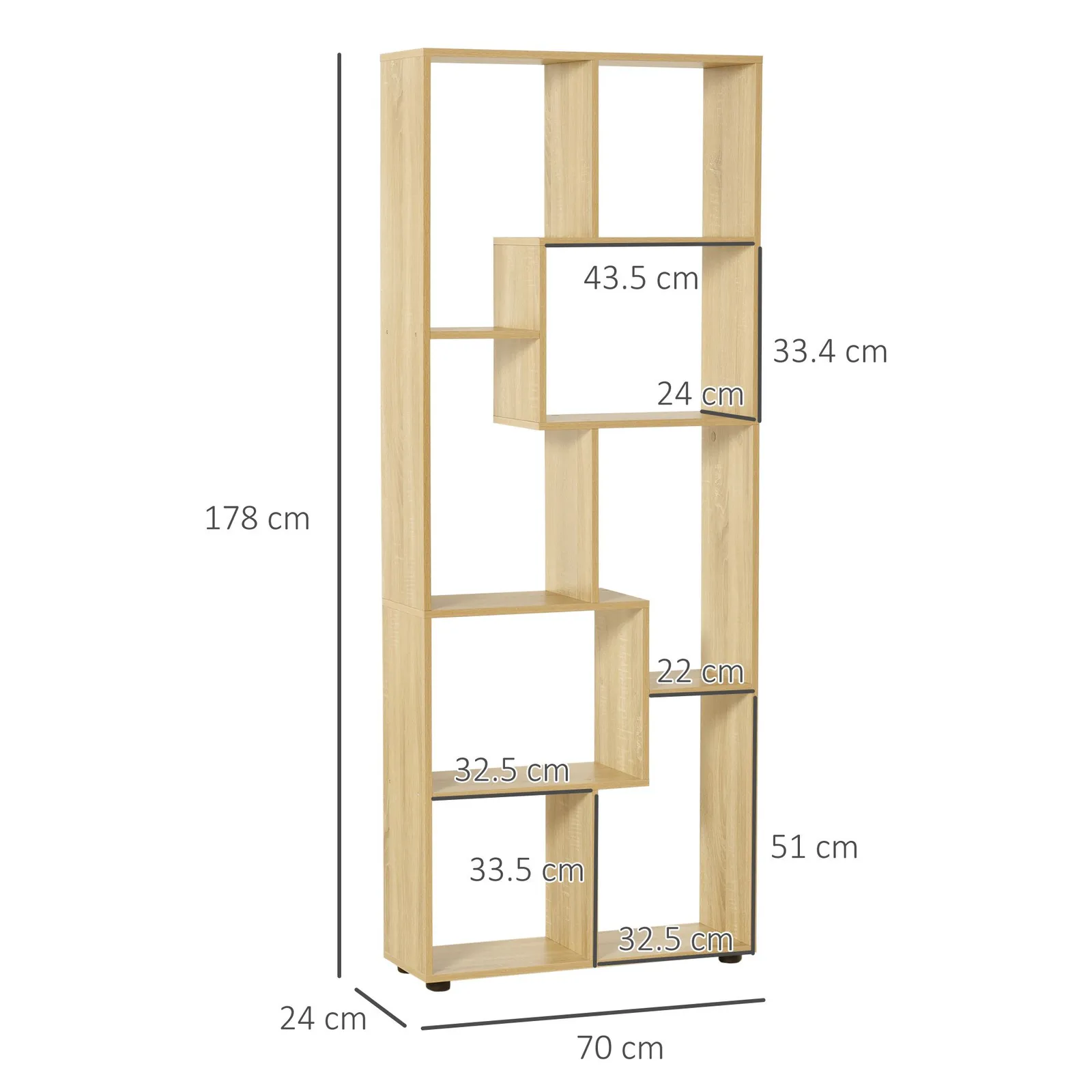 HOMCOM 7-Tier Bookshelf w/ Melamine Surface Foot Pads Anti-Tipping for Home in Beige 3