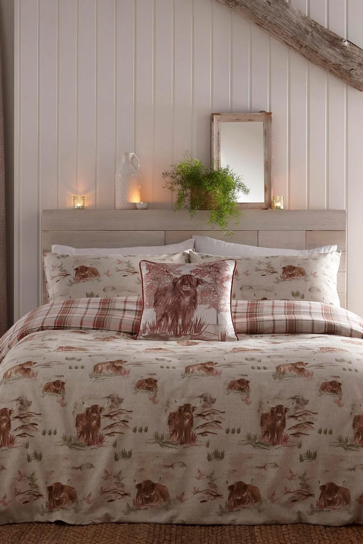 Dreams & Drapes 'Hanson Highland Cow' Brushed Cotton Duvet Cover Set in Terracotta