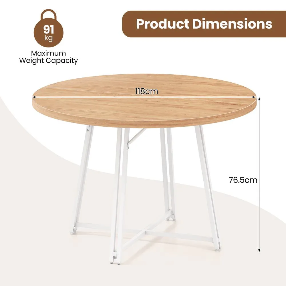 Costway 118CM Dining Table Round Kitchen Table Modern Diner Table in Natural 2