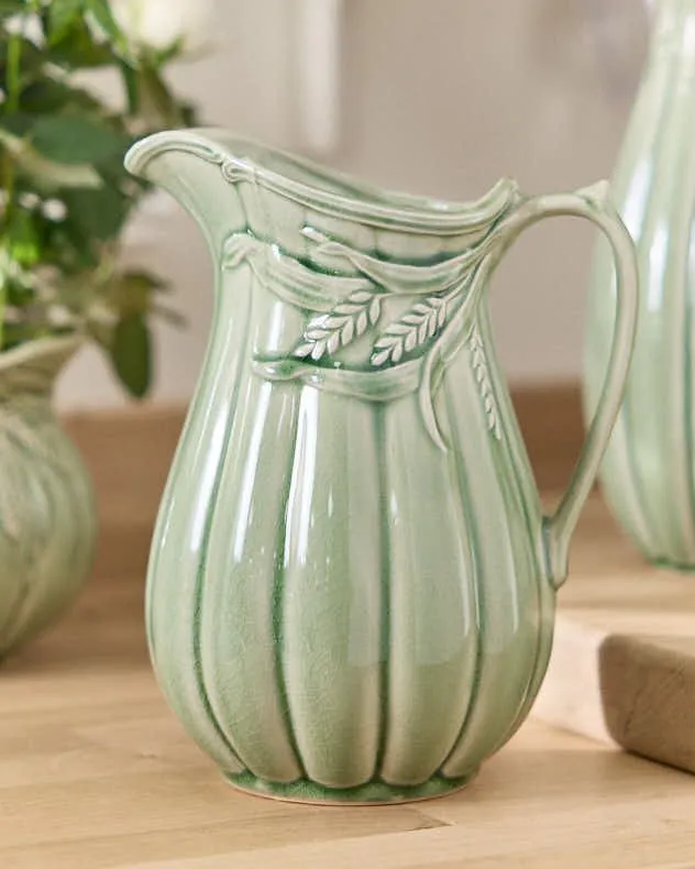 Dibor Traditional Green Ceramic Table Decor Flower Jug Pitcher