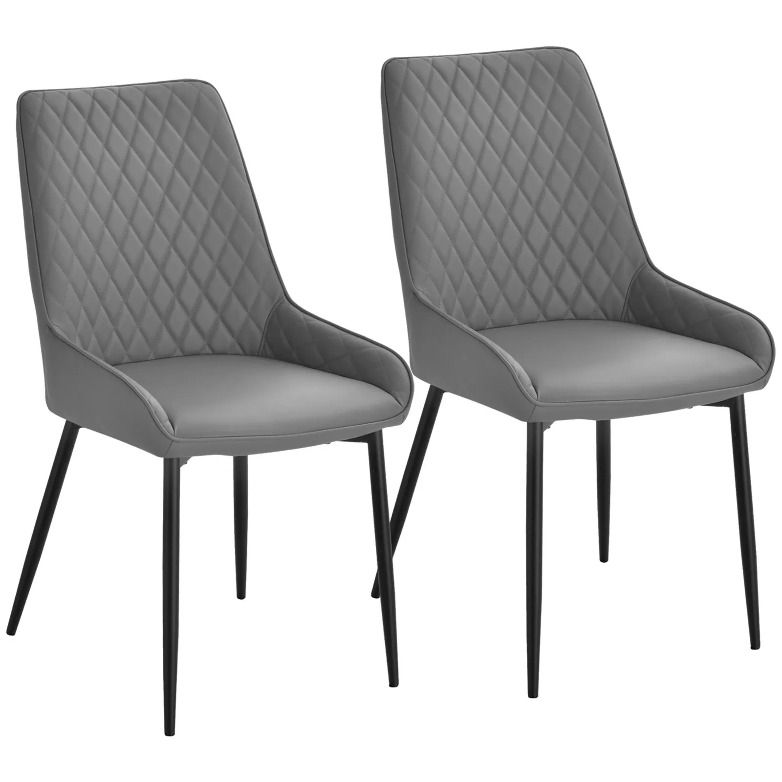 HOMCOM Set Of 2 Quilted PU Leather Dining Chairs w/ Metal Frame 4 Legs Executive Grey 2