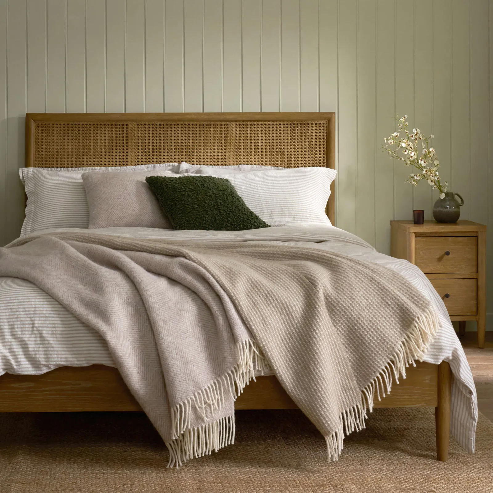 Adina Rattan Bed, Weathered Oak / Rattan, Double