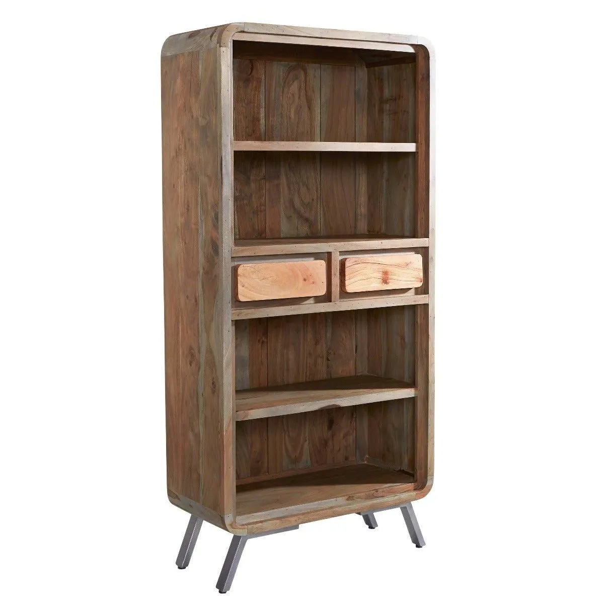 IH Design Daizha Wood & Metal Wide Bookcase in Brown 2