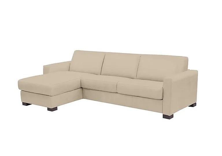 Alcova 3 Seater Leather Sofa Bed with Storage Left Hand Facing Chaise and Box Arms - Torello Fango