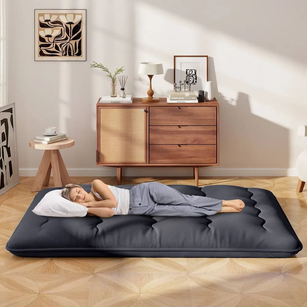 Costway King Size Japanese Floor Mattress Futon Mattress 190x135x10cm-Black in Dark Grey 5