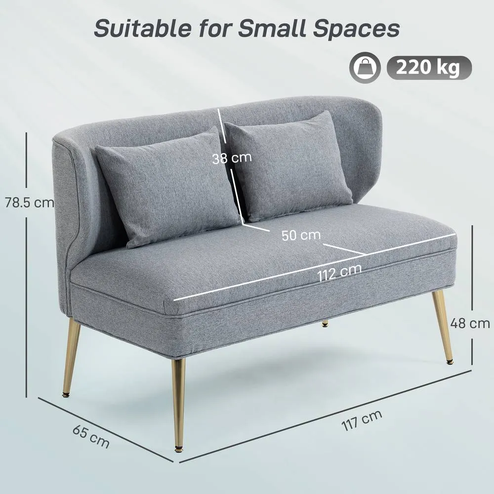 HOMCOM 2 Seater Sofa, Small Sofa with Wing Back, Thick Seat in Light Grey 3