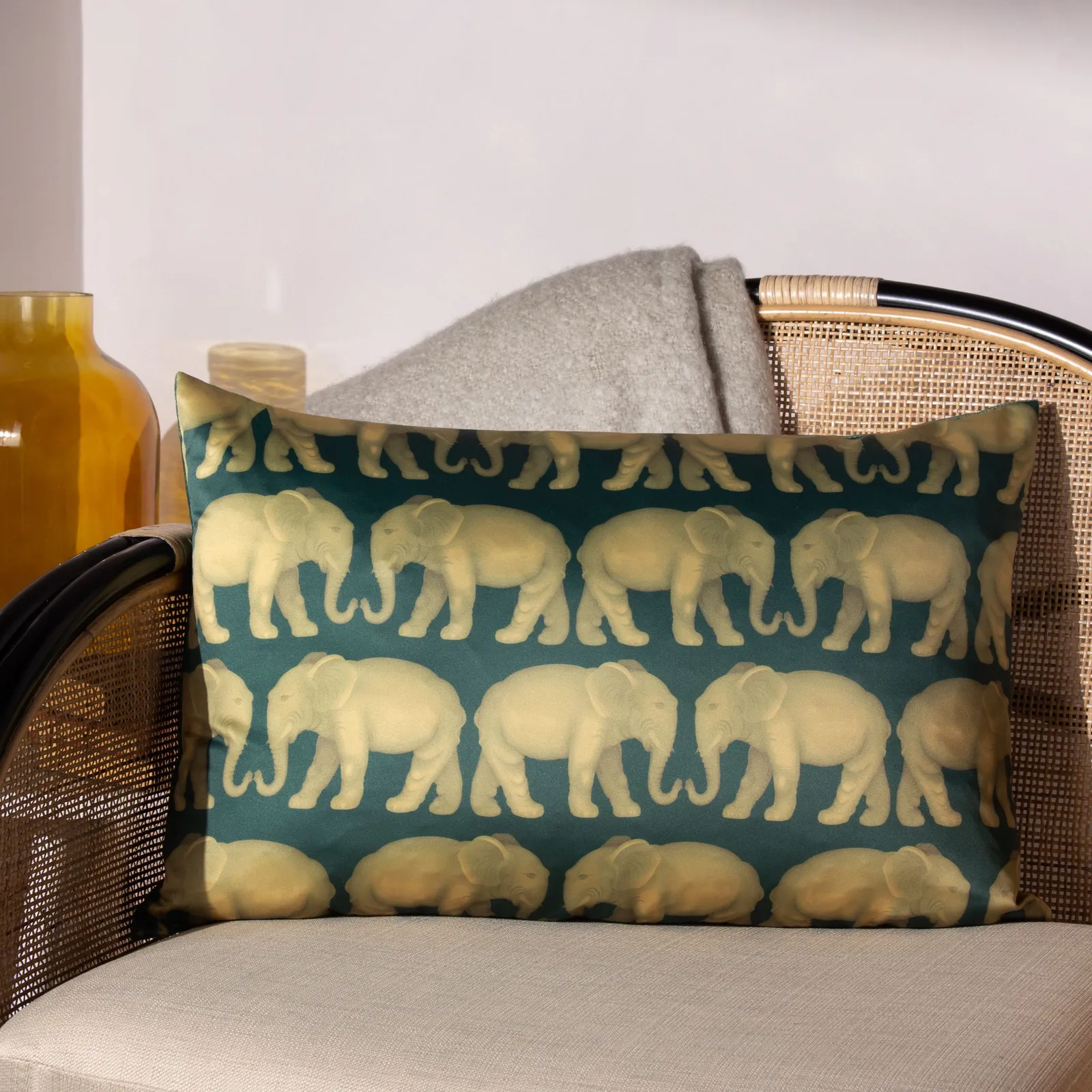 Paoletti Parade Elephant 3D Printed Cushion in Emerald
